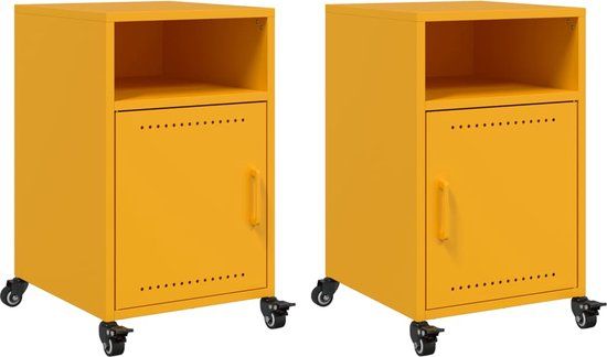 vidaXL Nachtkastjes - Set van 2 - Staal - Mosterdgeel