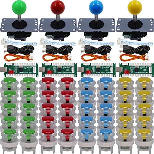 SJ@JX Arcade Game 4-speler-controller DIY Kit Microswitch Button 4 & 8 Way Joystick Zero Delay USB Encoder Fighting Stick Handles Console voor PC MAME Raspberry Pi Retropie