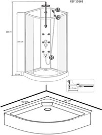 Wiesbaden Jupiter Douchecabine - 90x90x225cm - Compleet met Douchekolom en Zwarte Achterpanelen