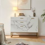 en.casa Sideboard Lavangen commode 75x100x35 cm marmerlook wit en goudkleurig