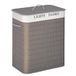 HOMCOM Wäschekorb Bambus, Metall-52L x 32B x 63H cm-Grau+Weiß