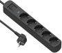 Electraline 62427 Prima 5-stopcontacten Schuko 16A stekkerdoos met overspanningsbeveiliging + aan/uit-schakelaar, 1,5 m kabel, Zwart
