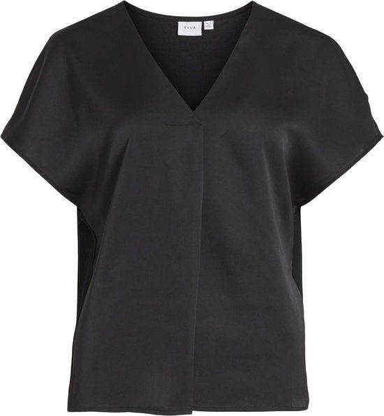 VILA Viellette V-neck Satin Top - Black - Women's Size 40