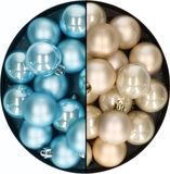 Decoris Kerstballen 24x st - mix champagne/ijsblauw - 6 cm - kunststof - kerstversiering