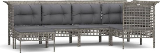 vidaXL 6-delige Loungeset met kussens poly rattan grijs