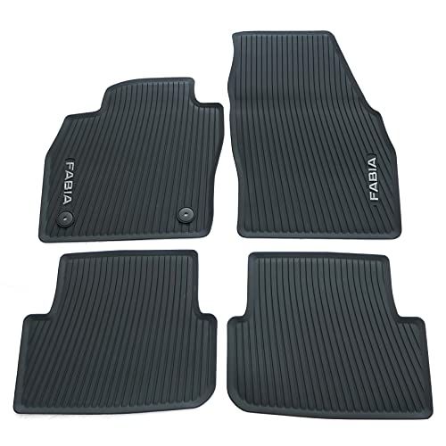Skoda 6VB061500 rubberen vloermatten, 4 x rubberen matten, voor alle weersomstandigheden, met Fabia opschrift, zwart