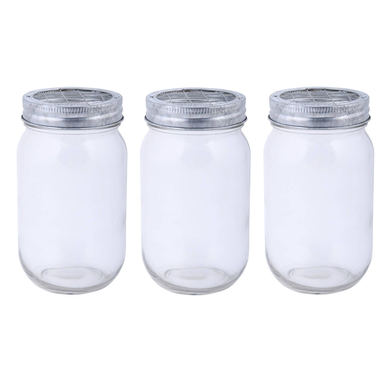 Esschert Design 3x glazen bloemenvaasjes/jars met schikdeksel 13 cm - Bloempotjes voor binnen - Kruidenpotjes