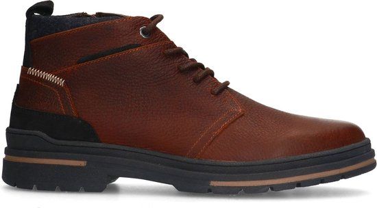 Manfield Heren Cognac Leren Veterboots Maat 41