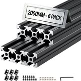 VEVOR Latios Aluminium profiel 20x20 mm T-sleuf - Set van 6 x 2 m rails - Geanodiseerd EU-norm extrusieprofiel - Voor 3D-printers CNC-frames werkbanken montage - Zwart