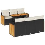 vidaXL 7-delige Loungeset met kussens, polyrattan, acacia, zwart