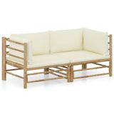 vidaXL 2-delige Loungeset met Kussens Bamboe Crèmewit