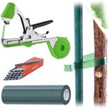 KADAX bindtangset voor planten, incl. 20 rollen bindband & 10.000 nietjes, ideaal voor het snel vastbinden van tomaten, komkommers en klimplanten (groen)