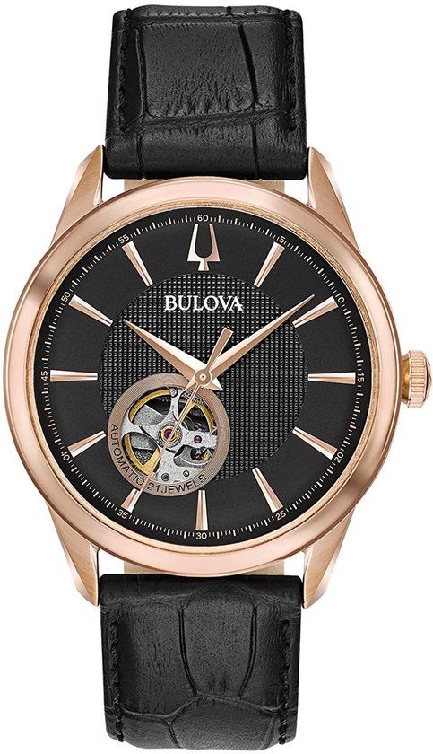 Bulova 97A140 Automatic Men's Watch - 41mm - Black Leather Strap