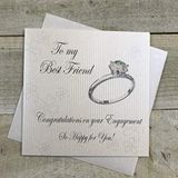 White Cotton Cards Handmade to My Best Friend Congratulations Happy for You Sparkling Engagement Card, White, PD252