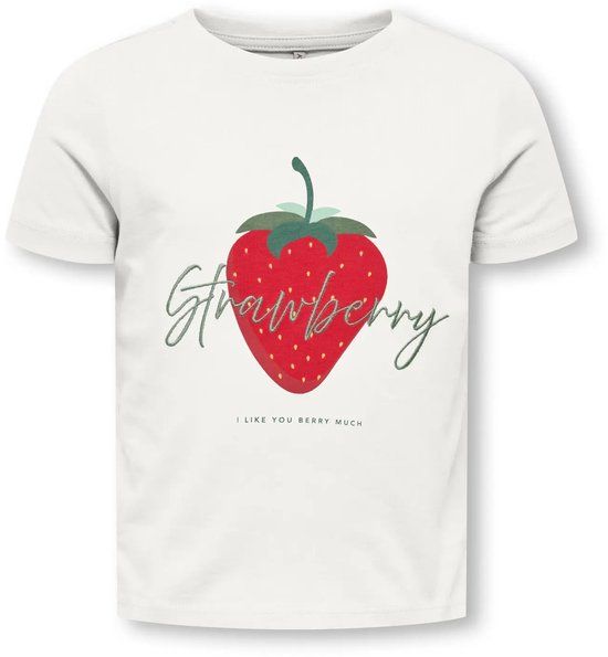 Only T-shirt meisjes KMGcandy ecru biologisch katoen korte mouw ronde hals regular fit maat 92