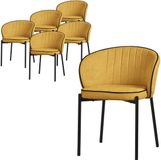 ML-Design Set van 6 eetkamerstoelen mosterd stof metalen poten