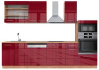 Vicco Fame-Line Complete keukeneenheid – 300 cm met hoge kast, WB Eik Bordeaux hoogglans/gouden eik