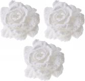 Cosy&Trendy Billiet - Vanlaere 6x Kerstboomversiering bloemen op clip wit en besneeuwd 10 cm