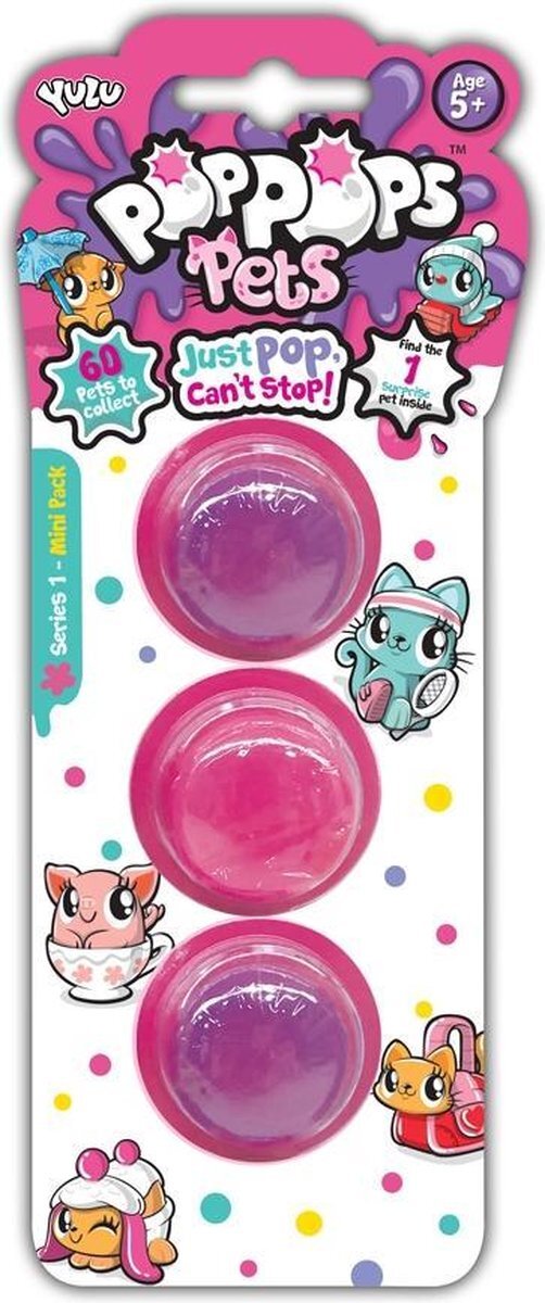 Yulu Pop Pops Pets Basic 3 stuks - slijm roze