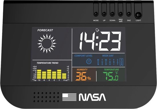 Nasa Weerstation WS100 | Draadloos weerstation - Kalender - Meten binnen temperatuur - Meten luchtvochtigheid - 3,3 LCD Scherm |