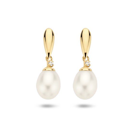 Marie Celeste Oorhangers Parel En Zirkonia - Goud 14 Karaat - Dames
