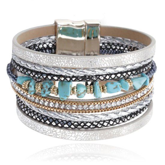 Deja Jewels Zilverkleurige dames armband Boho met blauw natuursteen