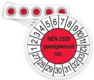 Merkloos / Sans marque Ricard Keuringsstickers NEN 2559 Goedgekeurd tot 2027 | 50 stuks, Ø 35 mm | Rood