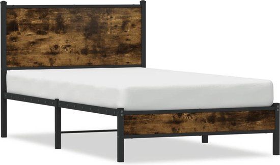 vidaXL Bedframe Metaal Gerookt Eiken 100x190 cm