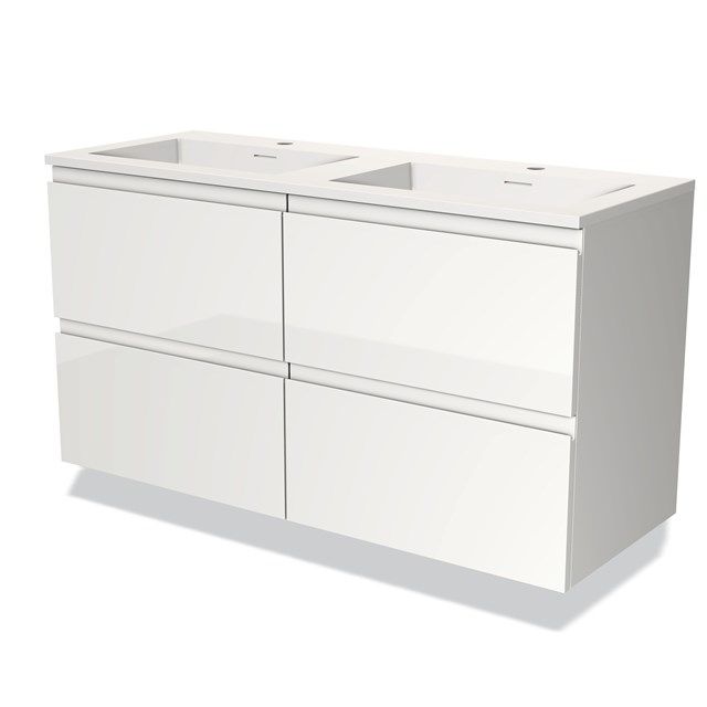 Maxaro Badkamermeubel 120cm Modulo Hoogglans Wit 4 Lades Greeploos Wastafel Solid Surface