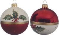 Decoris Kerstbal glas hulst d8 cm k.rood a2