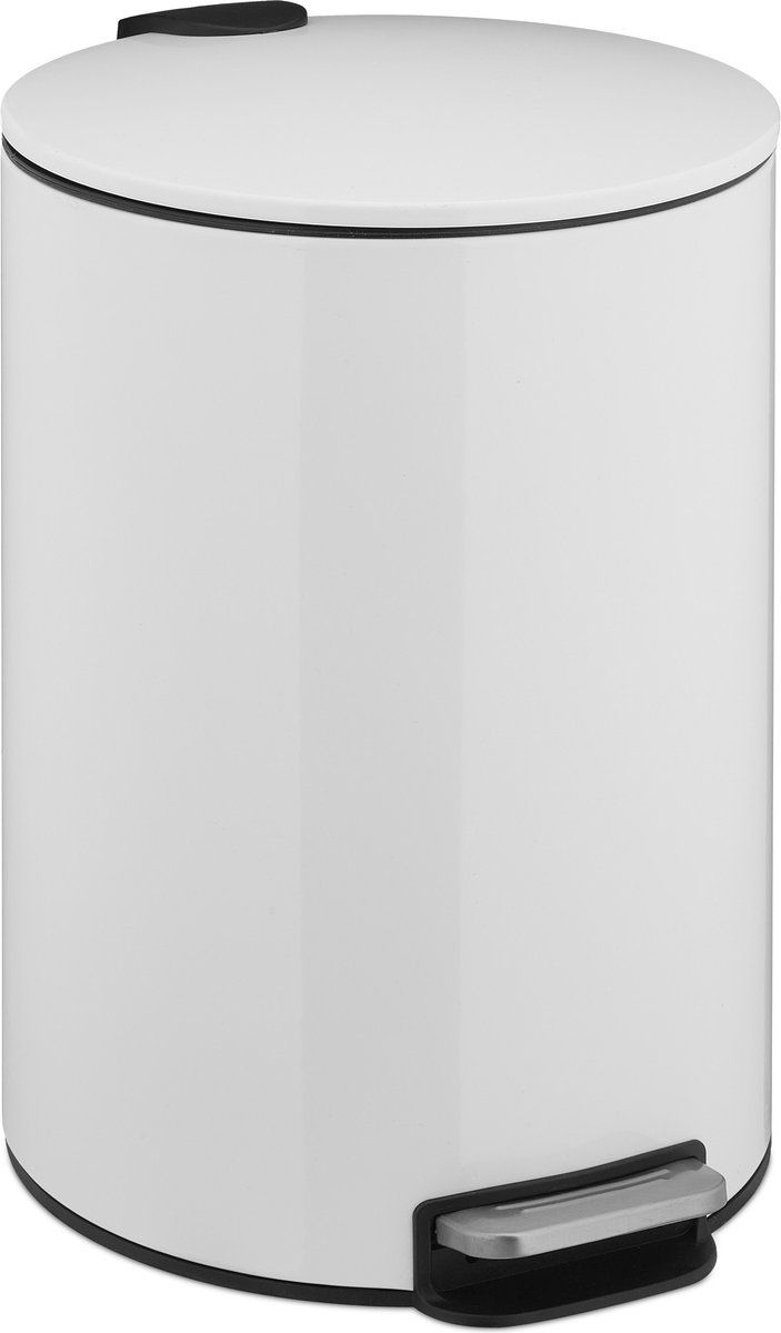 Relaxdays pedaalemmer 12 liter - wit metaal