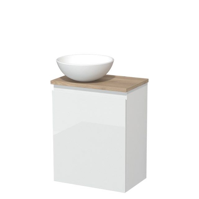 Maxaro Modulo Toiletmeubel - 41 cm - Hoogglans Wit - Lichtbruin Eiken Blad