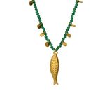 Lucardi Dames Stainless steel kralenketting met hanger vis voor dames - Ketting - Staal - Goudkleurig - 47 cm