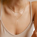 Hey Happiness Silhouet - Layer Y Ketting Dames Roestvrij Staal 18K Verguld – Waterdicht – 41-46,5 cm Verstelbaar - Goud