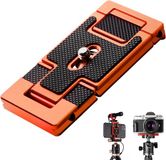 K&F Concept Aluminium Multi-Snelwisselplaat, 2-in-1 Professionele Camera-Snelsluitplaat, voor Statief, Camera, Mobiele Telefoon, Oranje