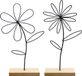 Goodivery Set décorative de fleurs en métal sur base en bois - Lot de 2
