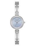 Guess Lovey GW0655L4 Montre à quartz analogique pour femme en acier inoxydable 27 mm Bracelet en acier inoxydable argenté 3 bar Couleur du cadran : bleu