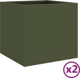vidaXL Plantenbakken - 2 stuks - 32x30x29 cm - Staal - Olijfgroen