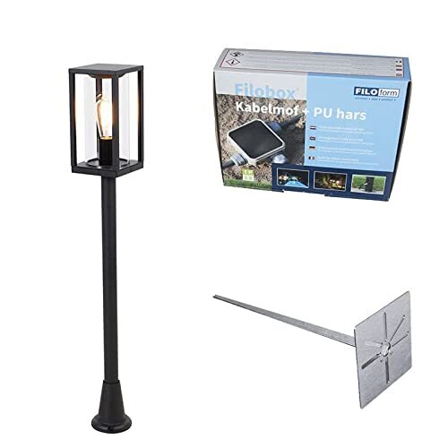 QAZQA - Design Buiten lantaarn zwart 100 cm met grondpin en kabelmof - Charlois | Buitenverlichting - Aluminium Langwerpig - E27 Geschikt voor LED - Max. 1 x 40 Watt