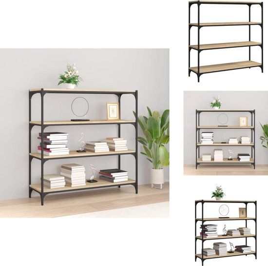 vidaXL Boekenkast 100x33x100 cm Bewerkt Hout en Staal Sonoma Eiken
