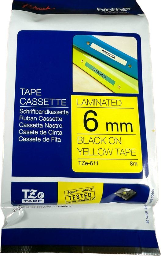 Brother TZE611 labelprinter-tape - Geel