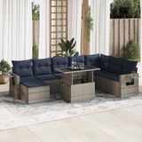 vidaXL - 9-delige Loungeset met Kussens, Poly Rattan, Acacia, Grijs