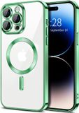 Techsuit Hoesje geschikt voor Apple iPhone 14 Pro Max - Luxury Crystal Back Cover - Geschikt voor MagSafe - Transparant/Lichtgroen