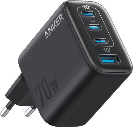 Anker Zolo Oplader – 4-Poorts Voedingsadapter Met Supersnelle 70 W, Compact En Stevig (Kabel Niet Inbegrepen)