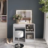 Vicco Sherry Kaptafel set met kruk – 89.8 cm met LED-spiegel en kruk Wit/wit hoogglans