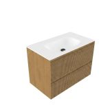 Saniclass Badkamermeubelset - 80x45x61.5cm - Flow solid surface wastafel wit - 1 wasbak - zonder kraangat - 2 lades - mat eiken natural (hout) SW1420801/SW1224148