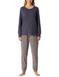 SCHIESSER Dames Pyjama Lang Grafiet Gestipt 100% Katoen Maat 38