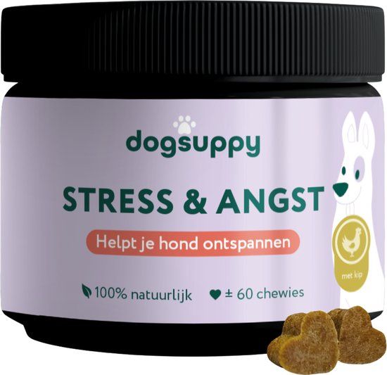 Dogsuppy Anti-Stress & Angst supplement [met kip] - Minder Blaffen, Meer Rust - 100% Natuurlijk - 60 heerlijke snoepjes - Kalmeringsmiddel voor Honden - Tegen Overmatig blaffen, Trillen, Onrust & Vuurwerkangst - met Hennepzaadolie & L-Tryptofaan
