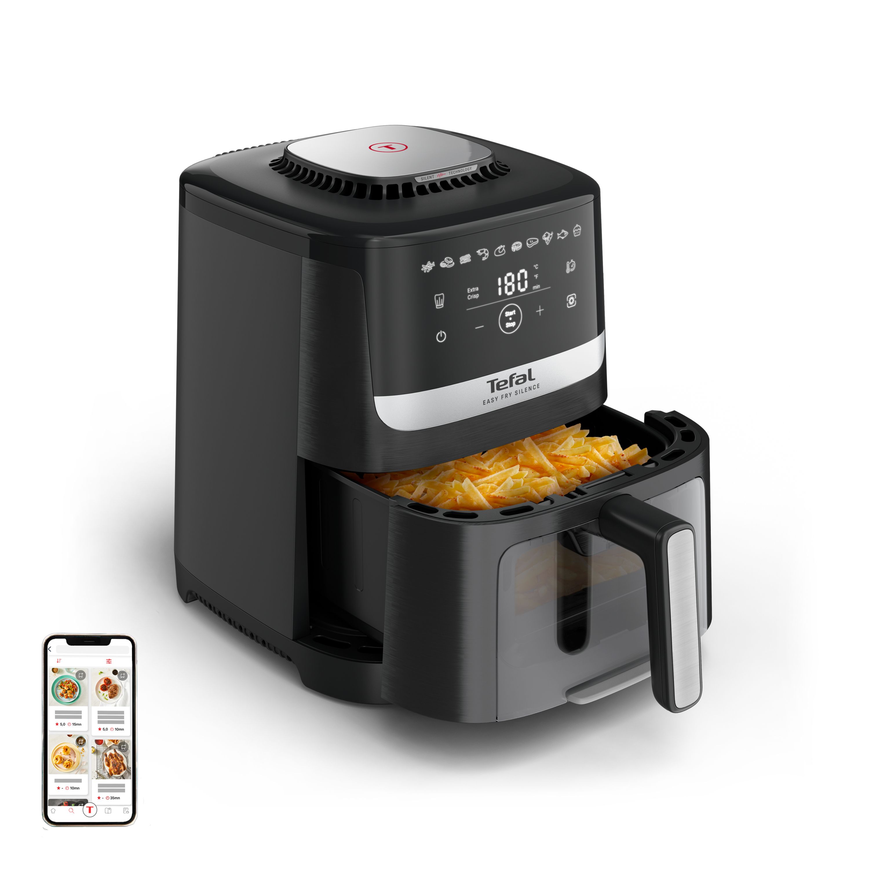 Tefal Easy Fry Silence EY5568 5L stille airfryer met kijkvenster