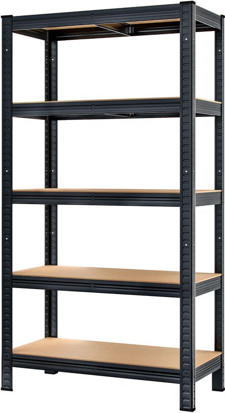 Monzana Opbergrek Metaal - Incl. 5 MDF-Planken - 180x90x40 cm Zwart